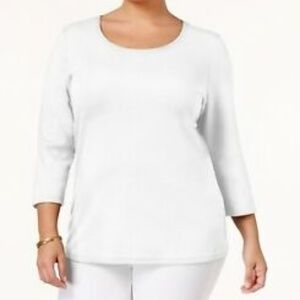 Karen Scott White Scoop Neck 3/4 Sleeve Knit Top